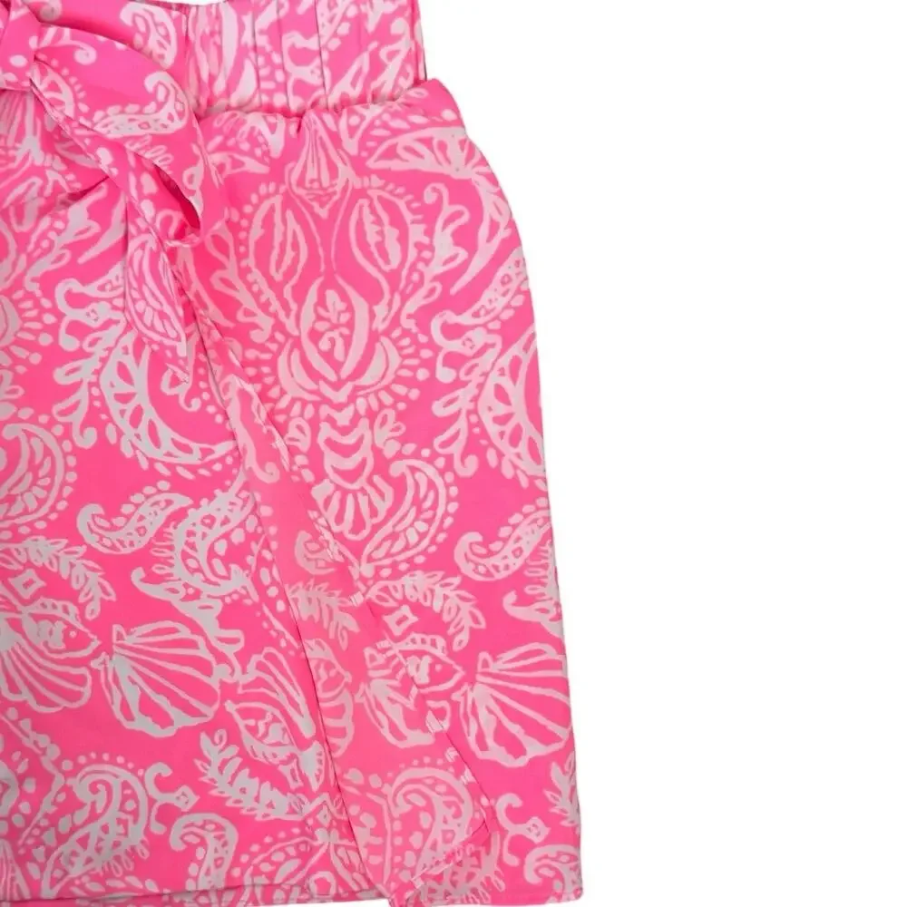Lilly Pulitzer M Mylee Tie-Front Shorts Havana Pink Clawdia Seashell Pattern